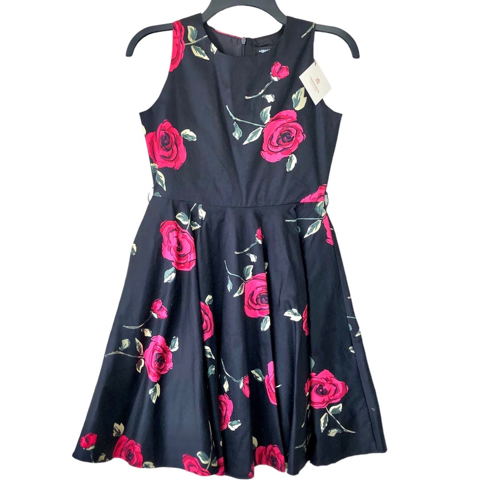 Black Butterfly Black with Red/Fuchsia Roses Dress (Size 11-12)